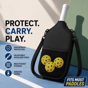 Pickleball Paddle Cover Soft Diving Cloth Protective Sleeve Adjustable Strap Mesh Pocket Zipper Carry Case For Outdoor Training
