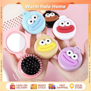 Cartoon Round Folding Air Cushion Comb with Mirror Cute Big Mouth Round Air Cushion Comb Portable Travel Comb