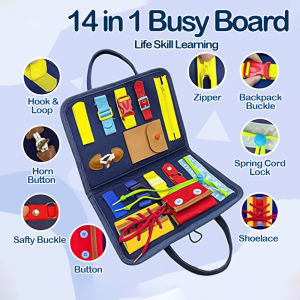 Baby Busy Board Montessori Toy for Develop Basic Skills Education Toys Learn To Dress 1 2 3 4 Year Old Kids Parent-Kids Activity Toy Learning Fine Motor Skills Spell Sensory Toy