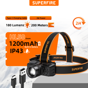 SUPERFIRE Head Lamp Portable Light Super Biright Headlight Zoom Flashlight For Running HL50