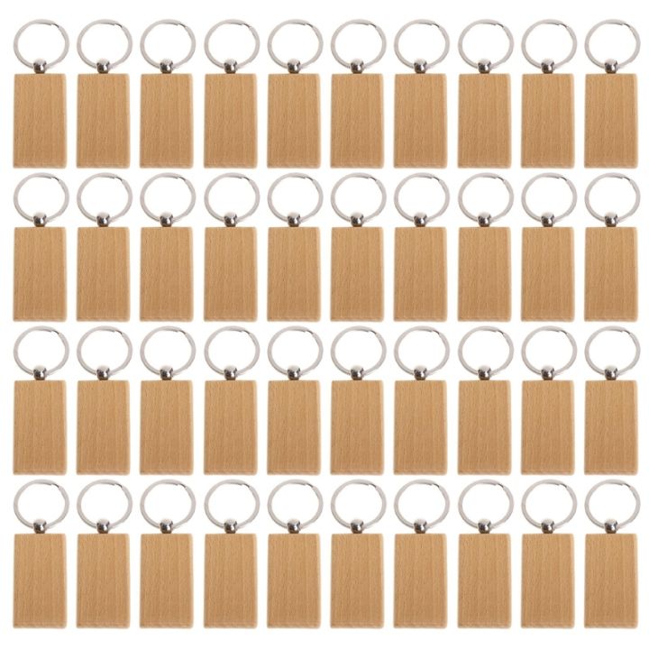 40Pcs Blank Rectangle Wooden Key Chain Diy Wood Keychains Key Tags Can ...