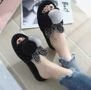 QQ -  sandal bulu wanita / Sandal Wanita Korea kekinian Kokop Bulu Kelinci 36/40