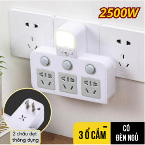 Ổ cắm chia điện đa năng 2500W chân 2 chấu đi kèm cổng sạc Usb 5V2A có đèn ngủ và công tắc riêng
