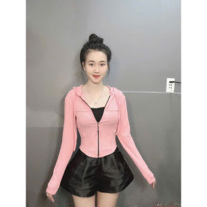 áo khoác nữ thun gan có mũ đơn giản dây kéo