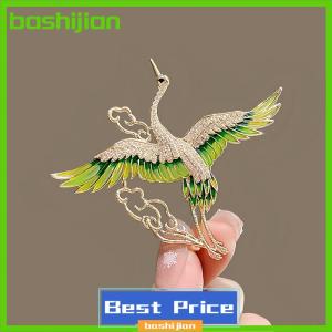 bashijian Chinese Style Elegant Rhinestone Green Wings Crane Clouds Brooches For Women Girls Flying Birds Lapel Pins Party Jewelry
