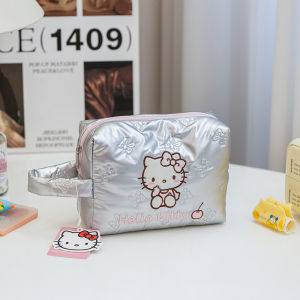 Hello Shiny Leather Embroidered Handheld Makeup Bag Large Capacity Soft Cosmetic Storage Bag