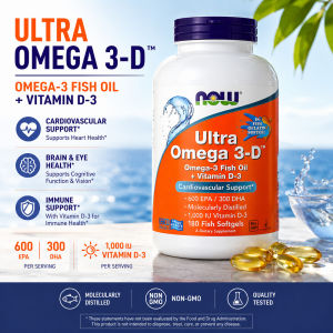 [NOW Foods] Ultra  3-D 600 EPA / 300 DHA + Vitamin D3 1000 IU 90 Fish Softgels