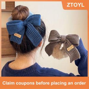 【ZTOYL】 Mới Scrunchie Phụ Nữ Ấm Áp Tóc Scrunchies Mùa Đông Đan Tóc Quan Hệ Bow Tóc Ban Nhạc Sang Trọng Đàn Hồi Ban Nhạc Phụ Kiện Tóc