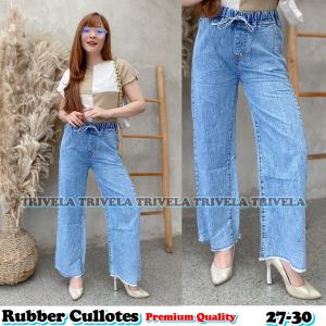TRIVELA - Rubber Cullotes / Celana Kulot Jeans Karet Pinggang Wanita