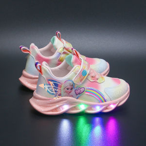 Fashion else princess  LED sneakers for kids girls velcro  light up casual shoes for kids size 25-35