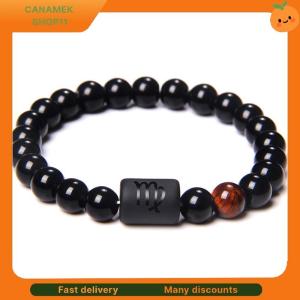 ❣️❣️❣️ 12 Constellation Zodiac Signs Beads Couple Bracelet Natural Black Onyx Stone Elastic Charm Bracelet for Women Men