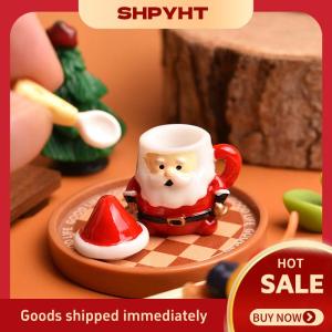 SHPYHT✨ Mini Santa Claus Teacup Decoration Miniature Christmas Cup Scene Landscape Resin Dollhouse Accessories Christmas Crafts & Gifts