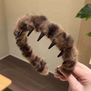 High Top Big Wave Plush Headband Korean Leopard Print Headband For Women New High Top Hairpin High-End Tidying Up Broken Hair Headband