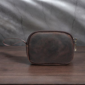 Crazy Horse Retro Leather Handmade Small Coins Holder Zipper Keys Case Pouches Bluetooth Earphone Micro USB Storage Bags