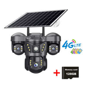 15MP HD Outdoor 4G Solar Camera Night Vision PIR Human Detection Wireless Video Surveillance 4G sim Three Lens Outdoor CCTV V380