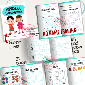 Beginners Learning Booklet for Preschool toddler and kids includes alphabet numbers shape trace and colour all in one booklet