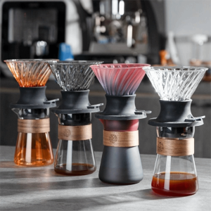 GAOSU ดีไซน์รูปตัววี ดริปเปอร์กาแฟแบบแช่ ฐานซิลิโคน ฟังก์ชันสวิตช์ ชงกาแฟแบบพัวร์โอเวอร์ ทนความร้อน ป้องกันการรั่วซึม ตัวกรองกาแฟแก้ว กาแฟชงด้วยมือ