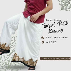 Sarung Celana Batik Pria Saku Kanan Bahan Katun Bawahan Koko Putih Terbaru Motif Tumpal Kosong Putih