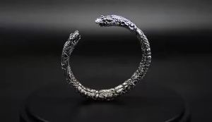 Old Jiumen style double-ring double-tap handle bracelet for men and women vintage distressed imitation Thai silver open-ended couples bracelet Chinese style