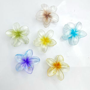 Jepit Rambut Model Bunga Kamboja Transparan Aklirik 8cm Hawaiian Plumeria Flower Aksesoris Rambut Hair Claw Clips Transparant