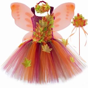 Fairy Costume for Girls Forest Woodland Autumn Fairy Tutu Dress Up Maple Leaves Kids Halloween Thanksgiving Tulle Princess Dress2026