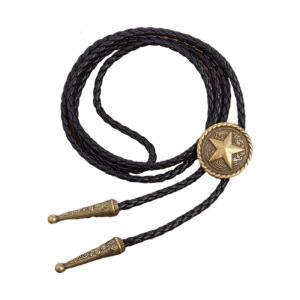 Bolo Tie Star Cowboy Neckties Vintage Faux Leather Rope Necklace Braided Cord Accessories for Men Women Gift