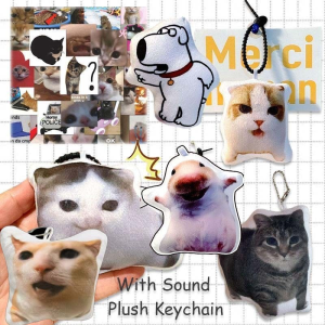 Funny Cat Keychain Press With Sound Plush Doll Funny Cat Emoji Pendant Bag Decoration For Kids Gift