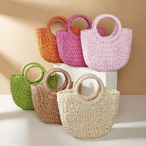 Sacesr Handwoven Straw Rattan Half-Moon Beach Handbag Ladies Crossbody Bag Summer Beach Hollow Out Shoulder Bags For Women Gifts R3K9L