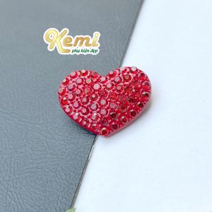 Ghim nơ cài áo tim đỏ đính kết đá tỉ mỉ 3cm