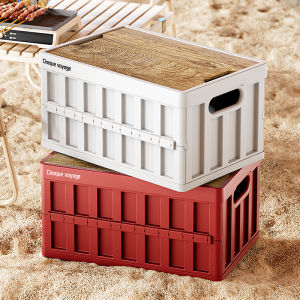Car Mount Home Self-Drive Travel Gear Trunk Folding Storage Box with Wooden Lid Car Household Storage Organizer Box