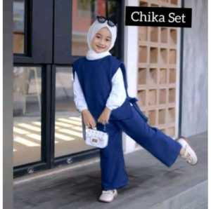 Cod- Setelan Baju Muslim Anak Perempuan Chika 3in1 Umur 3-12 Tahun Varian Pilih Warna