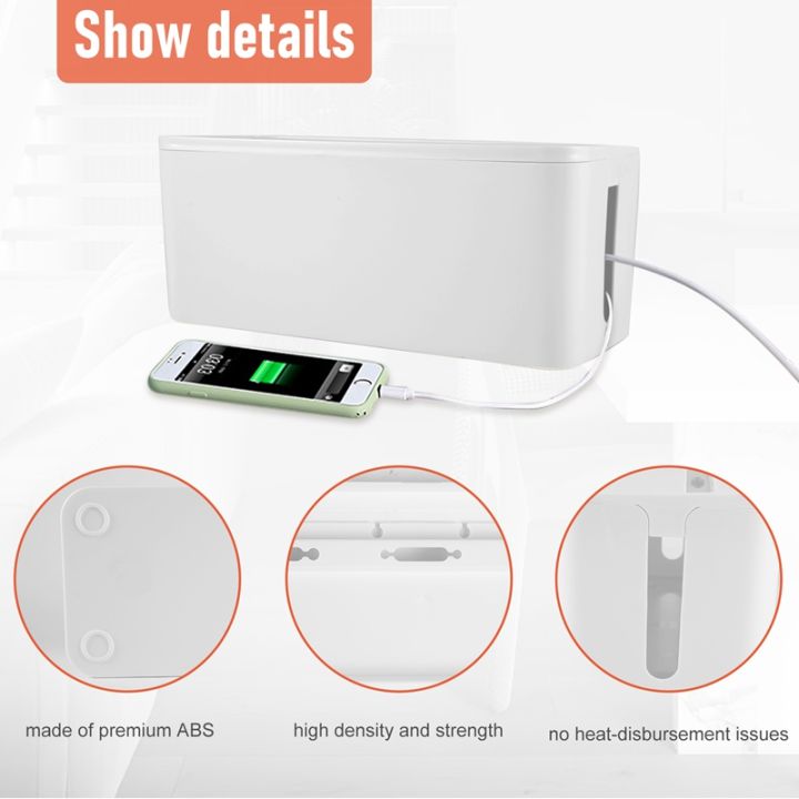 Cable Tidy Box - Green, 31 X 13.5 X 12.5 Cm Holder, Organizer For Hidden Cables And Wires