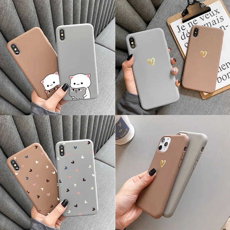 Gold Love Heart Couple Phone Case for iphone 11 Pro Max 6S Plus Xs  Max XR 12 Pro Max SE 2020 Casing iPhone 12 Pro Max 11 Pro Plus Khaki  Gray
