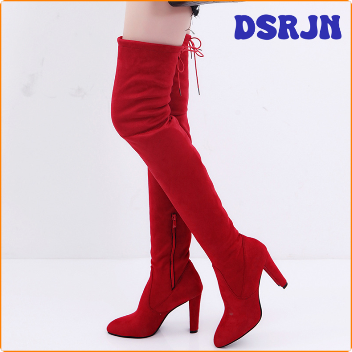 Dsrjn Thigh High Boots Sexy Party Fashion Suede Leather Shoes Women 