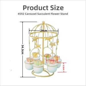 Shiok Living 🚀 Ferris Wheel Carousel Flower Pots White Ceramic Planters with Rotatable Metal Stand Hanging Succulents Plant Pots Home Decoration