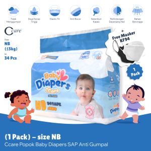 CCARE POPOK BABY DIAPERS SIZE (NB-XXL) Free Masker