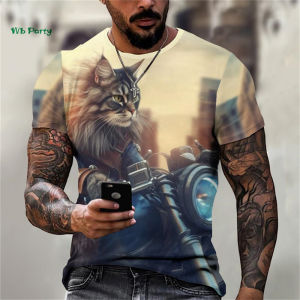 Fashion Cat Pattern Mens T-Shirt 3D Animal Print Short Sleeve T-Shirt Hip Hop Party Tops Summer Mens Outdoor Casual Clothing