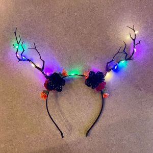 RUEBLOOMF Elk Ears Halloween Glowing Antler Hair Hoop Pumpkin LED Kids Head Wear Vintage Skull Fairy Deer Ear Headband Festival Decoration