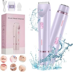 Glow Aura Womens Shaver Glowaura Ipx7 Waterproof Dual Head Shaver Women Comfort 2 in 1 Electric Lady Shaver Electric Bikini Trimmer Type-C Electric Razors for Women Wet & Dry Use (Blue)