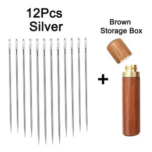LUSIT 12Pcs/Set Stainless Steel Side Hole Blind Sewing s Easy ss Threading Big Hole Design Self Threading Elderly s Hand Stitching Sewing Pin DIY Clothing Craft
