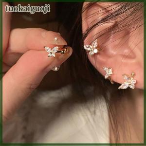 tuokaiguoji 1 cặp shinning Zircon lớn nhỏ bướm Tai Clip bông tai pha lê không xuyên Tai Cuff phụ nữ giả xuyên tai bọc