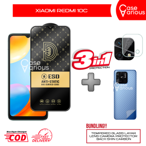 Paket 3in1 Tempered Glass Xiaomi Redmi 10C Anti Gores Layar Anti Static Free Tempered Camera+Skin