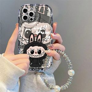 FOX Case Infinix Hot 40i Smart 8 Pro Casing Couple Black Coll and Pink Cute Cartoon Labubu Tali Manik Lanyar Pelindung Kamera