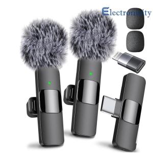 Wireless Lavalier Microphone Type-C Charging Video Record Microphone Noise Canceling for iPhone Computer Tablet Camera
