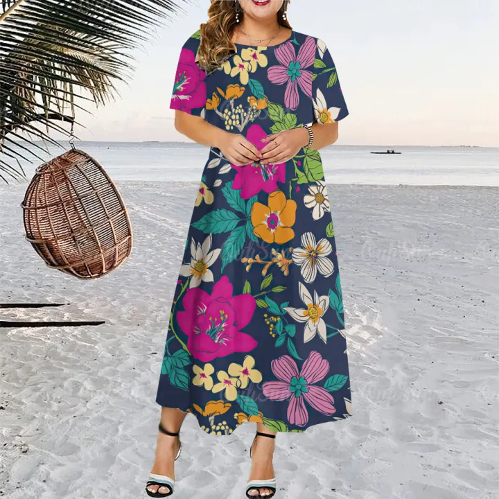Hawaiian Dress Womens Plus Size Skirt Resort Style Fresh Skirt Slightly Fat Large  Size Floral Skirt Temperament Waist Long Skirt A-Line Spandex Long Skirt  Regular Size Round Neck Dress - Lazada |