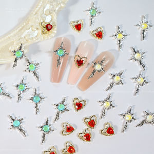 ZEEMIN 10Pcs Cross Mermaid Pearls Nail Charms - 3D Alloy Heart Star Cross Pearls Nail Art Rhinestone - Punk Gem Cross Nails Decoration#