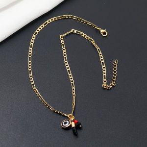 จี้สแตนเลสด้วยมือเล็กสีดำสร้อยคอตาปีศาจดวงตาสีฟ้าตุรกี