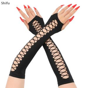 [ShiFu] Cổ Điển Đảng Cosplay Lưới Căng Găng Tay Hộp Đêm Nhảy Múa Nửa Ngón Tay Vui Vẻ Fishnet Găng Tay Của Phụ Nữ Dài Bị Gãy Lỗ Cánh Tay Tay Áo
