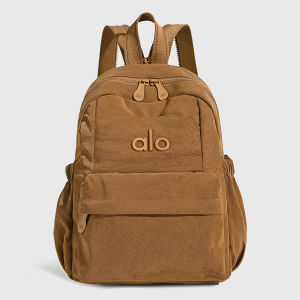 Alo Casual Backpack Dual Front Pocket Side Water Bottle Pouch Soft Nylon Water Resistant Multi Compartment Lightweight Daypack Gym Yoga School Travel Daily Commute Shoulder Rucksack For Women