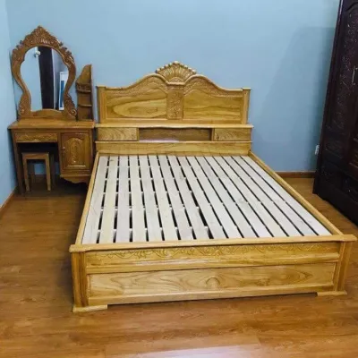 Giường Ngủ Gõ Đỏ Chân Cao Nữ Hoàng Đẹp Giá Rẻ Giường Gỗ Gõ Đỏ 100% Cao Cấp 1m6x2m - 1m8x2m